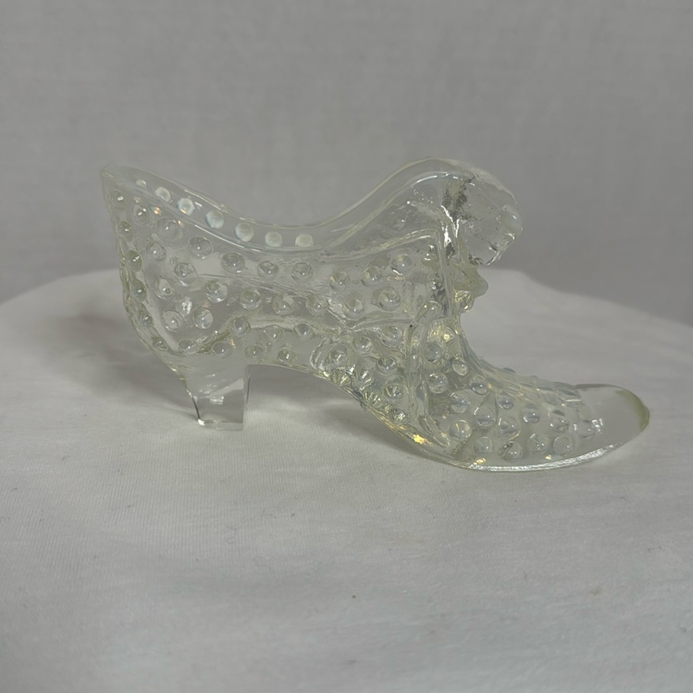 Clear Hobnail Cat Head Art Glass Shoe (2-O)